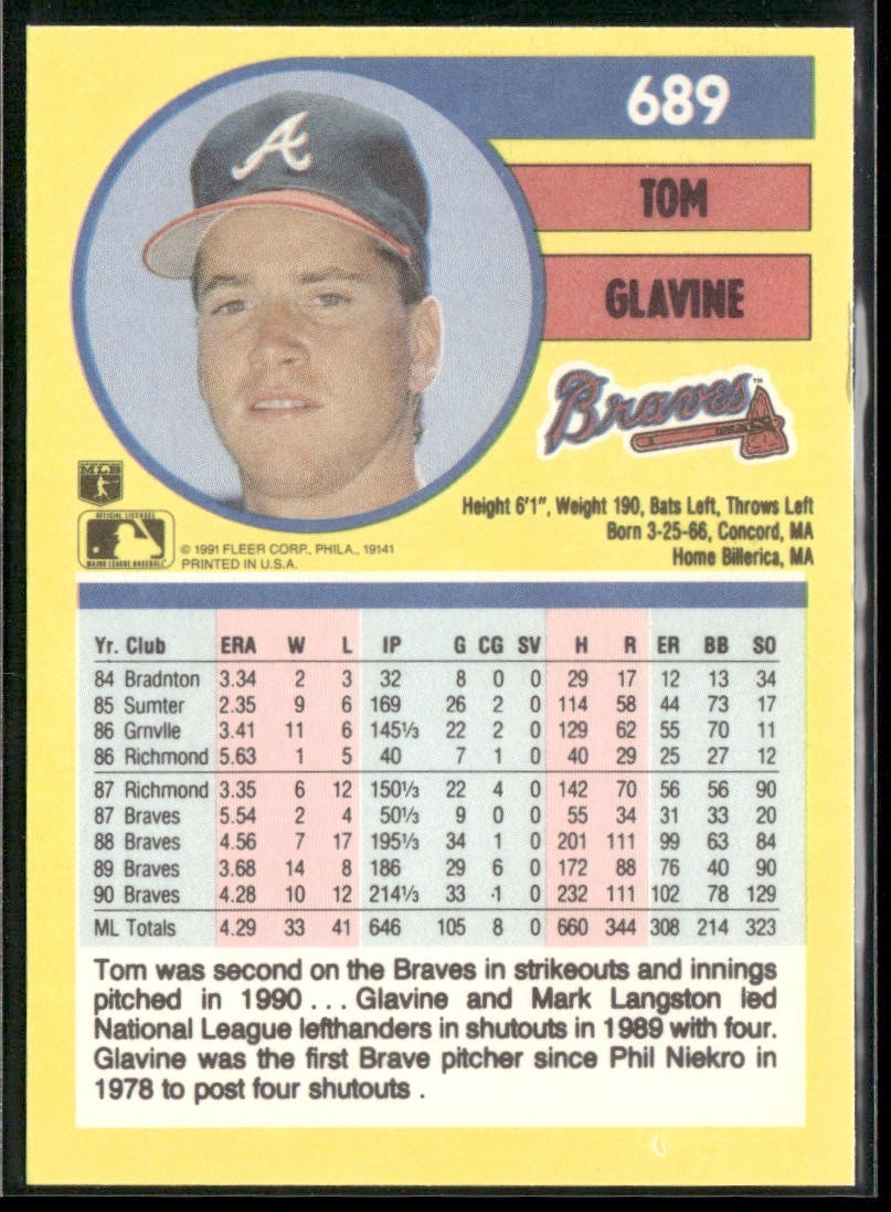 Tom Glavine Lot Bundle 10 Different Baseball Cards TG001 Braves back