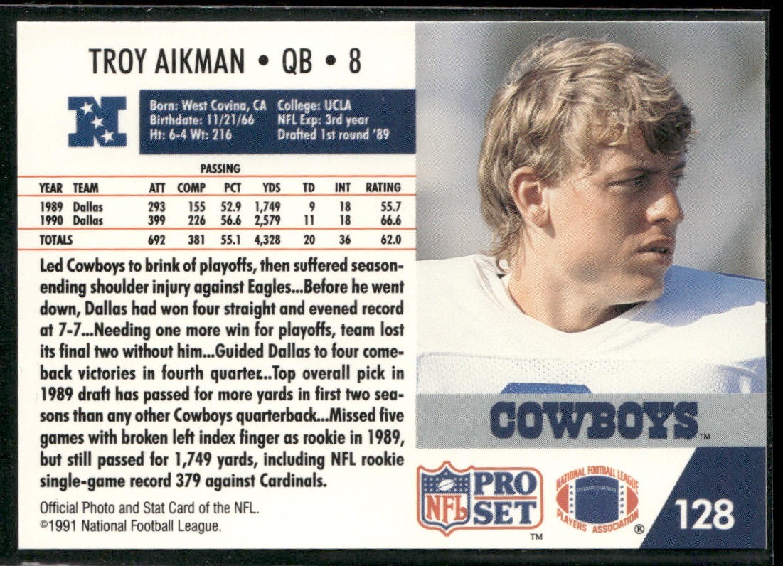 Troy Aikman Player Lot Bundle 10 Different Football Cards TA003 Cowboys back