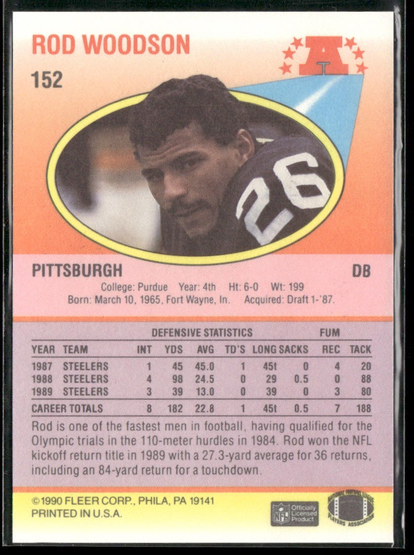 Rod Woodson Player Lot Bundle 10 Different Football Cards RW007 Steelers back