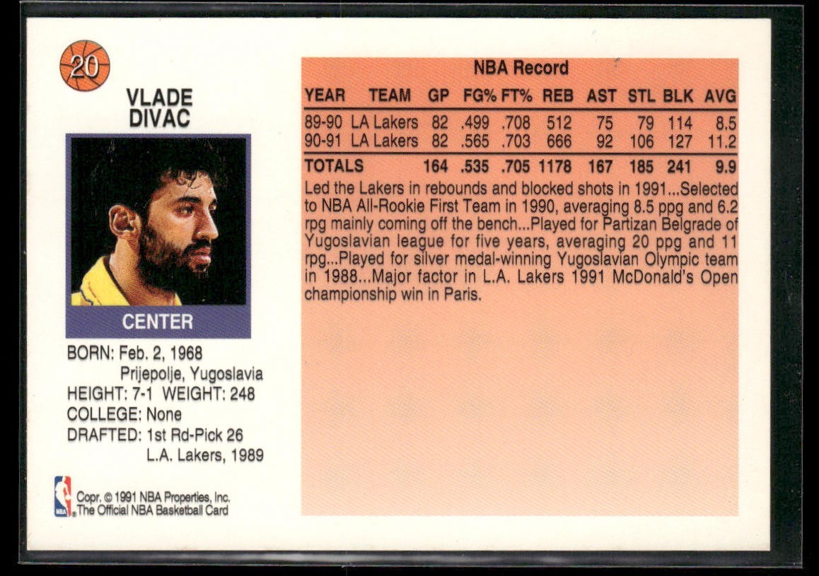 Vlade Divac Player Lot Bundle 10 Basketball Cards VD004 Lakers Hornets back