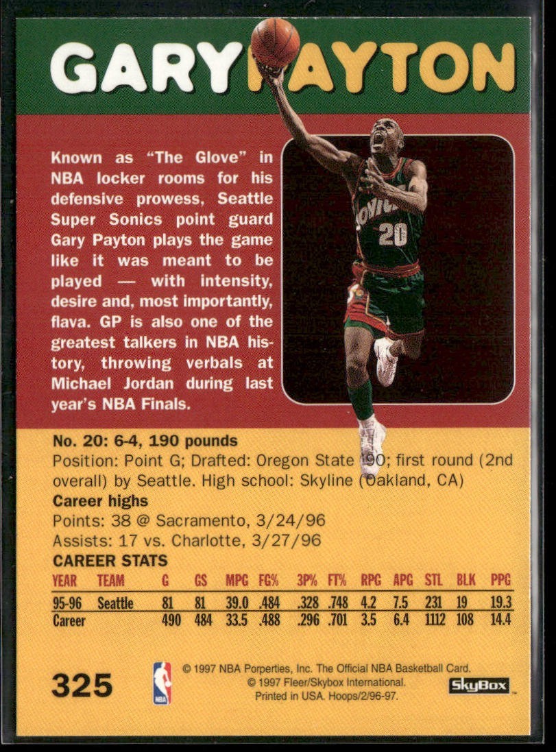 Gary Payton Player Lot Bundle 10 Basketball Cards GP003 Supersonics back