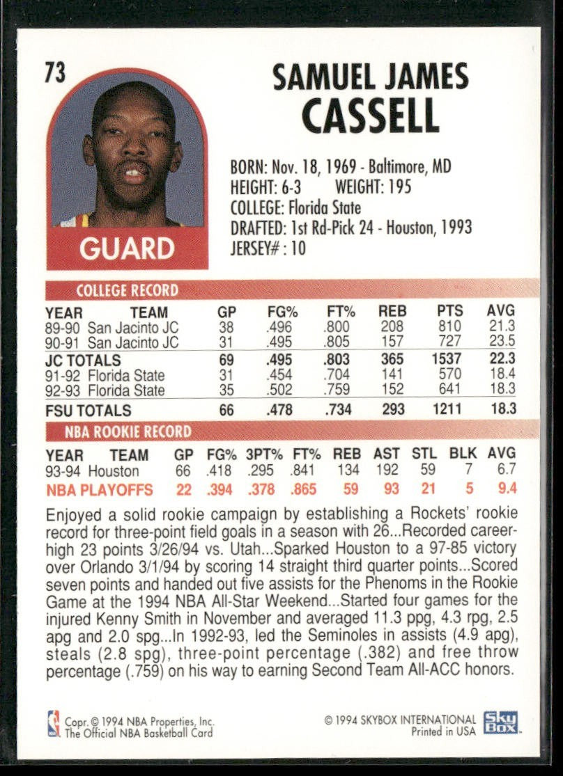 Sam Cassell Player Lot Bundle 10 Basketball Cards SC003 Rockets Nets 2 RC back