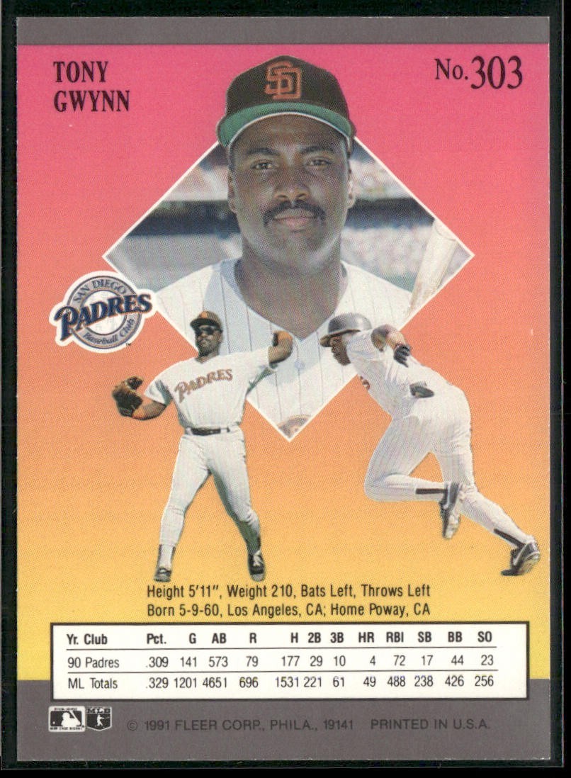 Tony Gwynn Lot Bundle 10 Different Baseball Cards TG001 Padres back