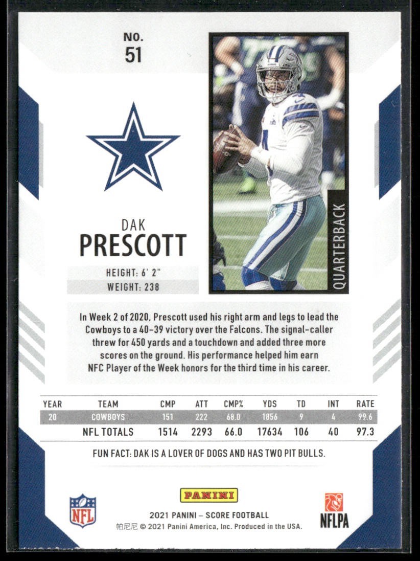 Dak Prescott Player Lot Bundle 10 Different Football Cards DP002 Cowboys back
