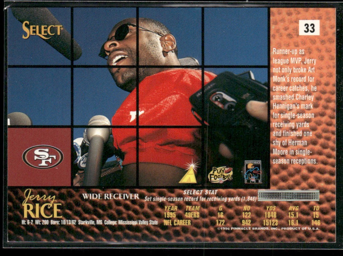 Jerry Rice Player Lot Bundle 10 Different Football Cards JR008 49ers back