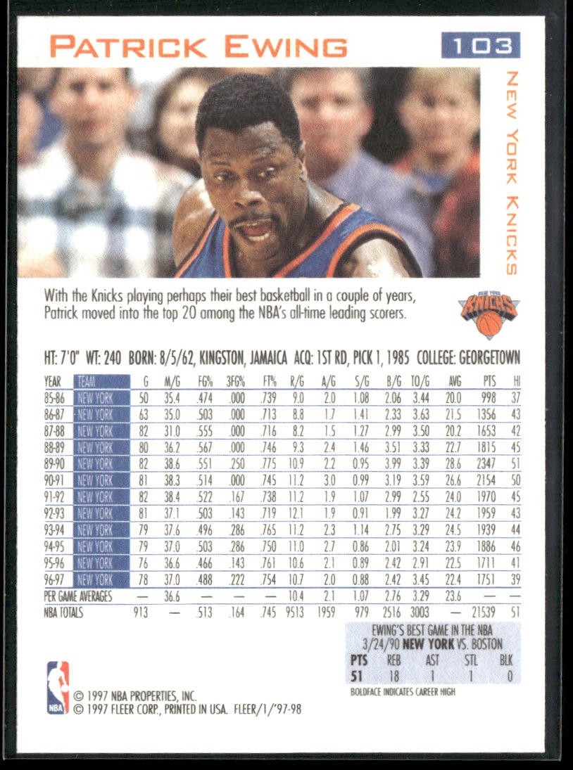 Patrick Ewing Player Lot Bundle 10 Basketball Cards PE001 New York Knicks back