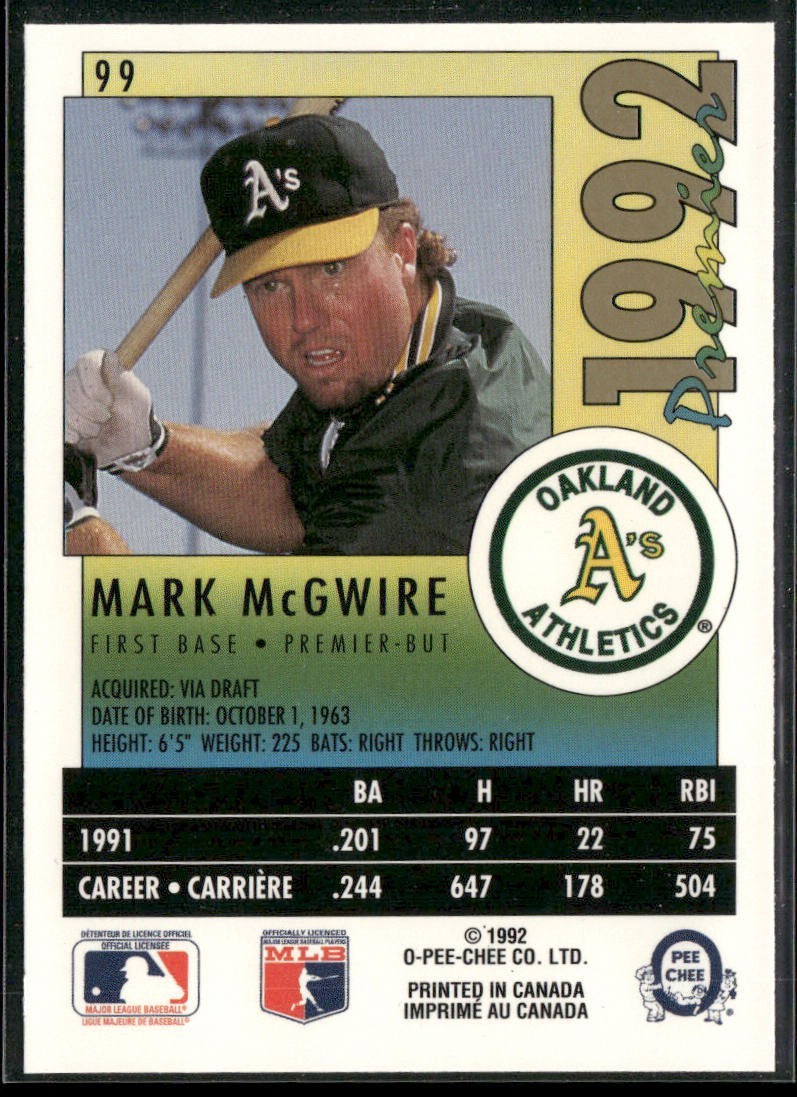 Mark McGwire Player Lot Bundle 10 Different Baseball Cards MM003 Athletics back