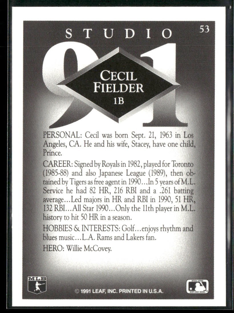 Cecil Fielder Player Lot Bundle 10 Different Baseball Cards CF001 Tigers back