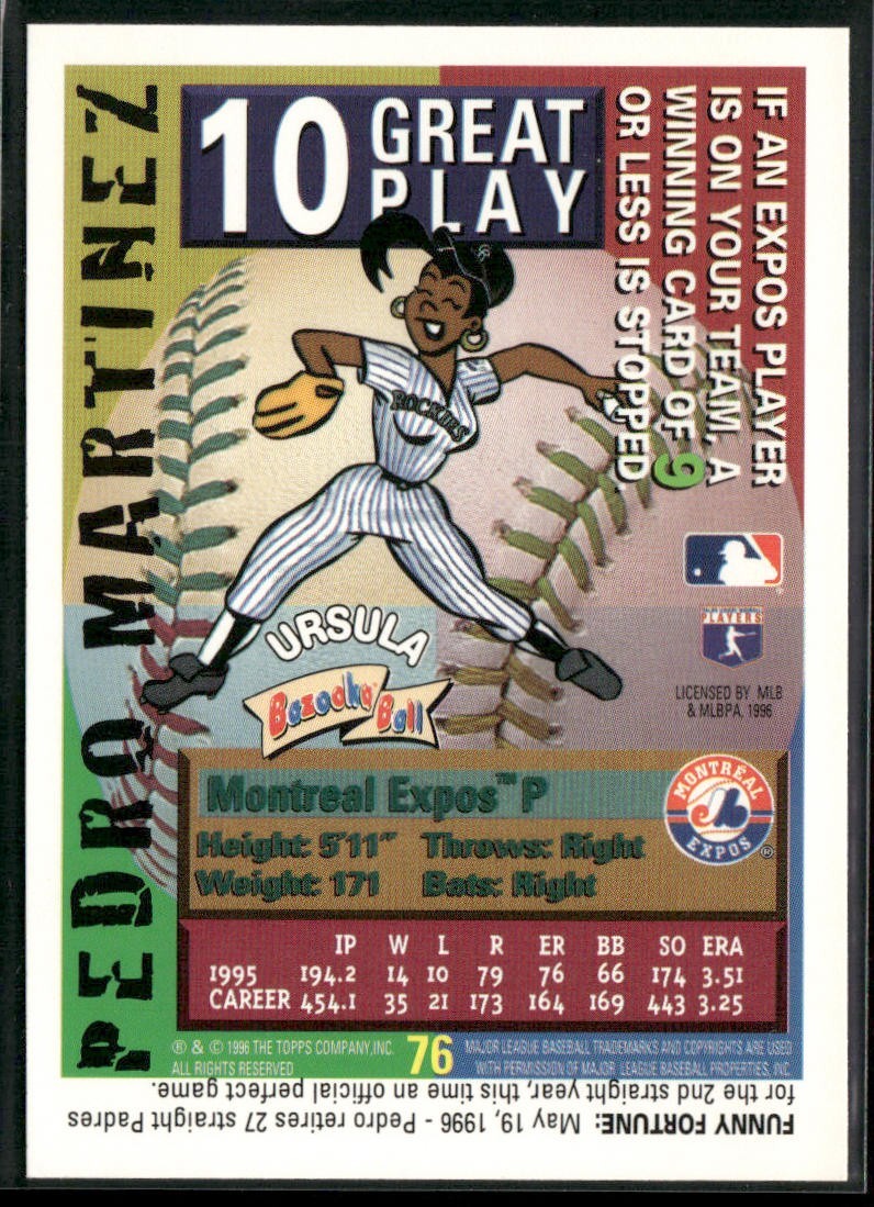 Pedro Martinez Player Lot Bundle 10 Different Baseball Cards PM001 Red Sox back