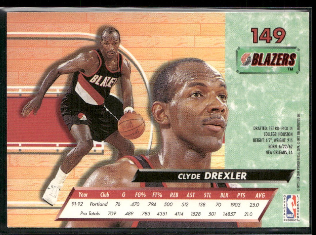 Clyde "The Glide" Drexler Player Lot Bundle 10 Basketball Cards CD001 Portland back