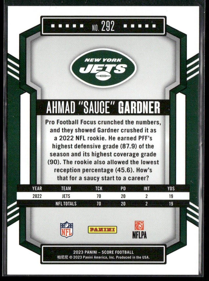 Ahmad Sauce Gardner Player Lot Bundle 10 Different Football Cards AG001 Jets 4RC back
