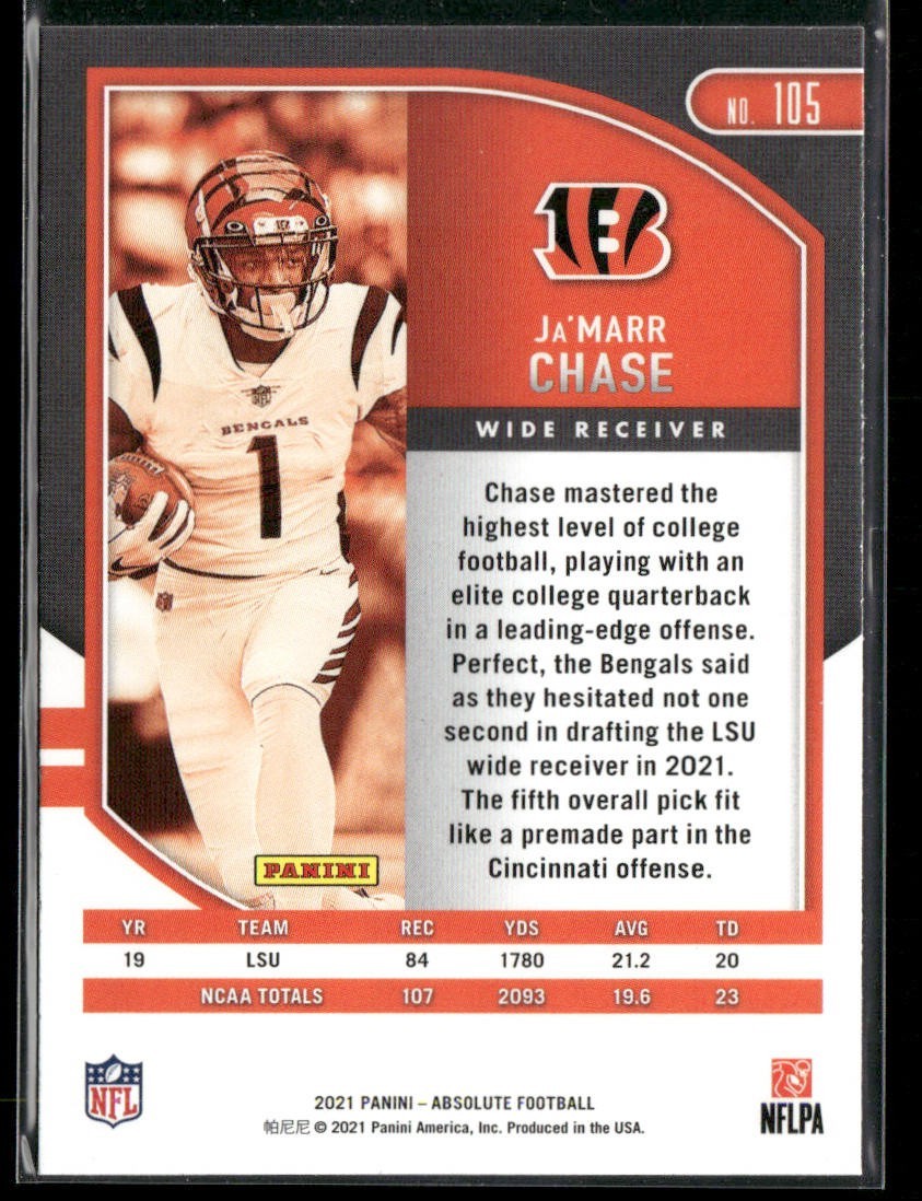 Ja'Marr Chase Player Lot Bundle 10 Different Football Cards JC001 Bengals 2 RC back