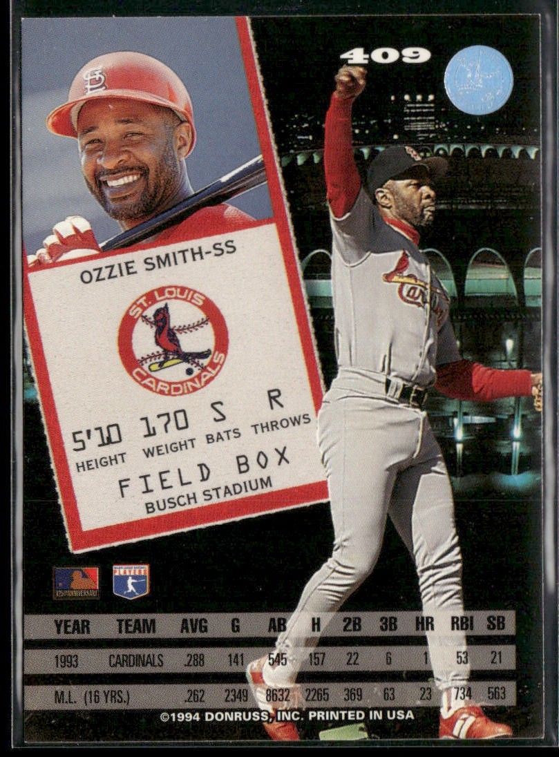 Ozzie Smith Player Lot Bundle 10 Different Baseball Cards OS001 Cardinals back
