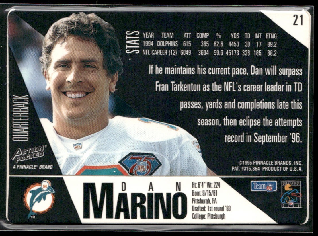 Dan Marino Player Lot Bundle 10 Different Football Cards DM008 Dolphins back
