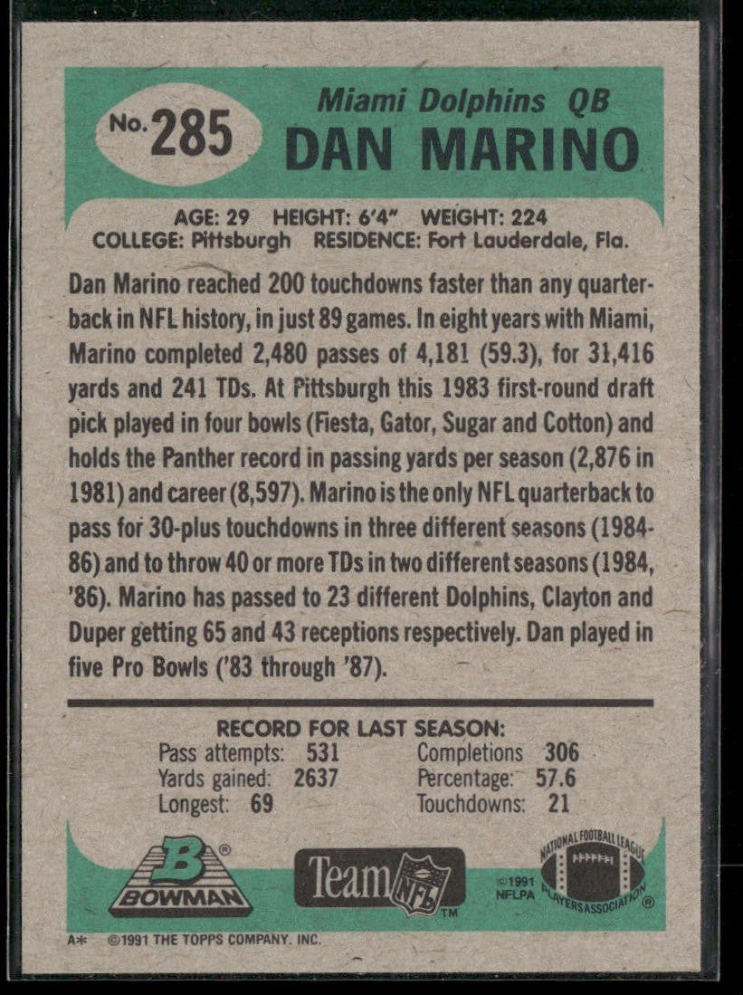 Dan Marino Player Lot Bundle 10 Different Football Cards DM001 Dolphins back