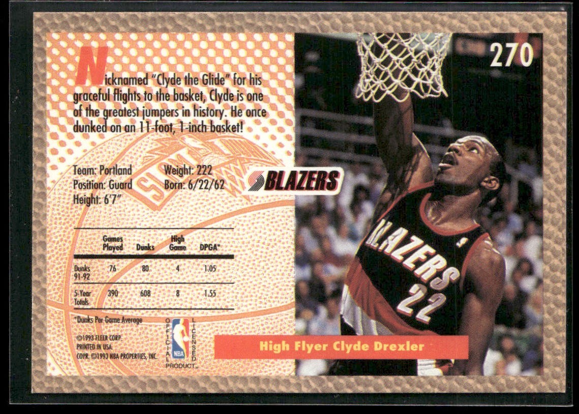 Clyde "The Glide" Drexler Player Lot Bundle 10 Basketball Cards CD004 Portland back