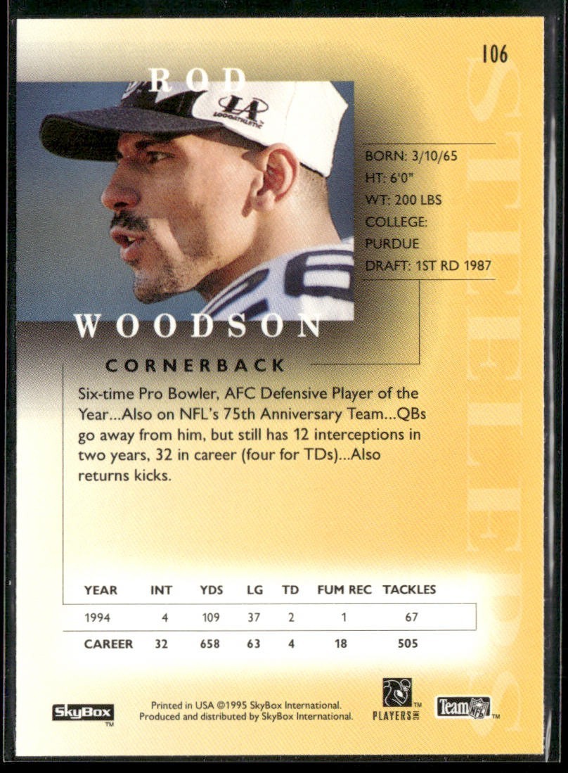 Rod Woodson Player Lot Bundle 10 Different Football Cards RW004 Steelers back