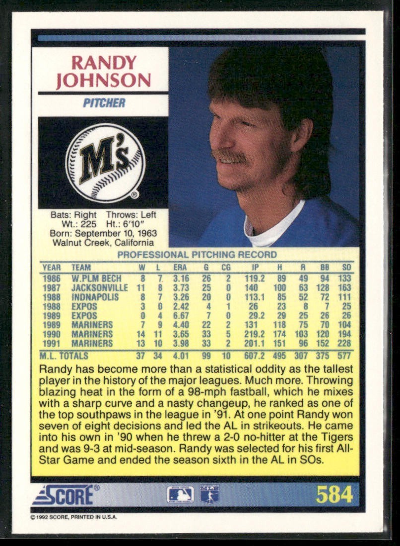 Randy Johnson Lot Bundle 10 Different Baseball Cards RJ002 Mariners back