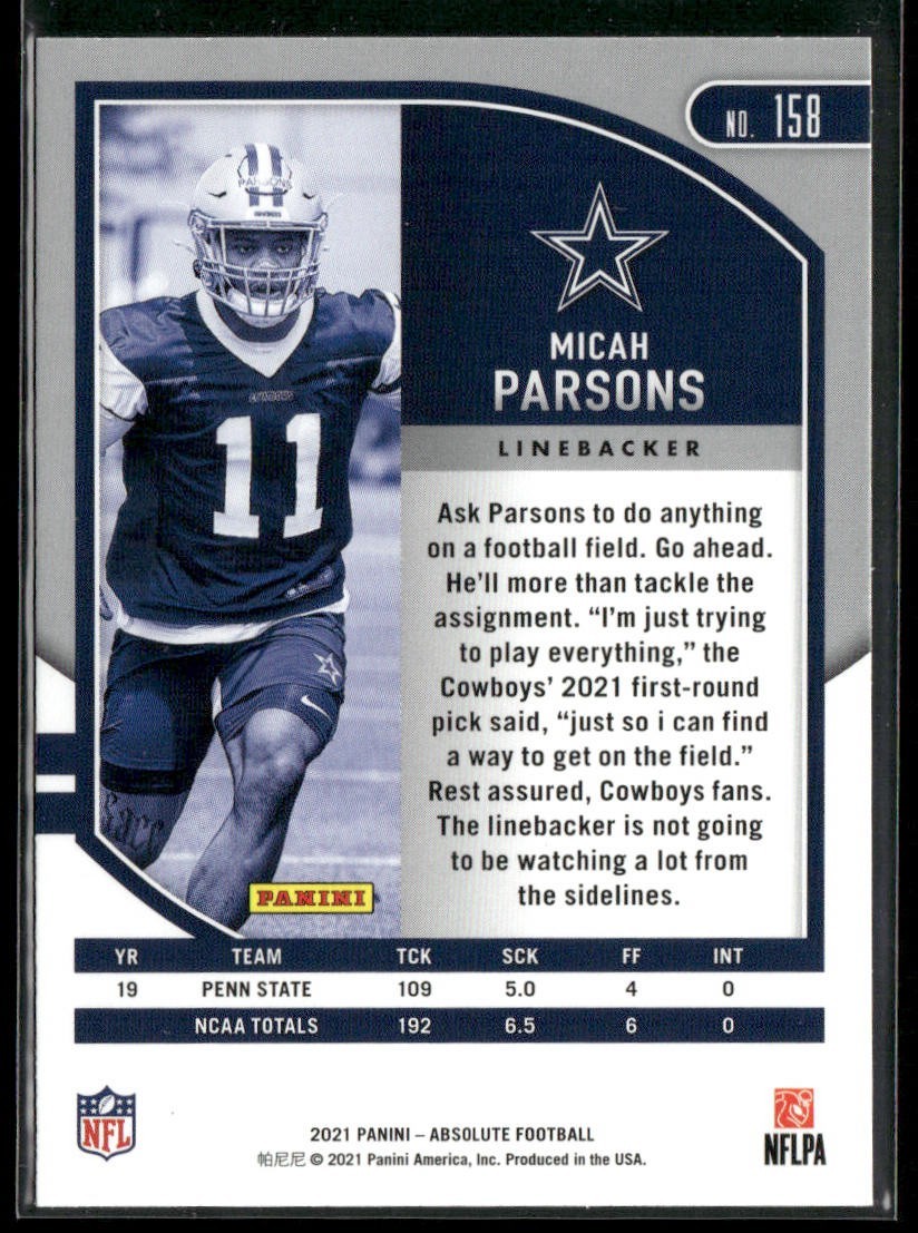 Micah Parsons Player Lot Bundle 10 Different Football Cards MP002 Cowboys 2 RC back