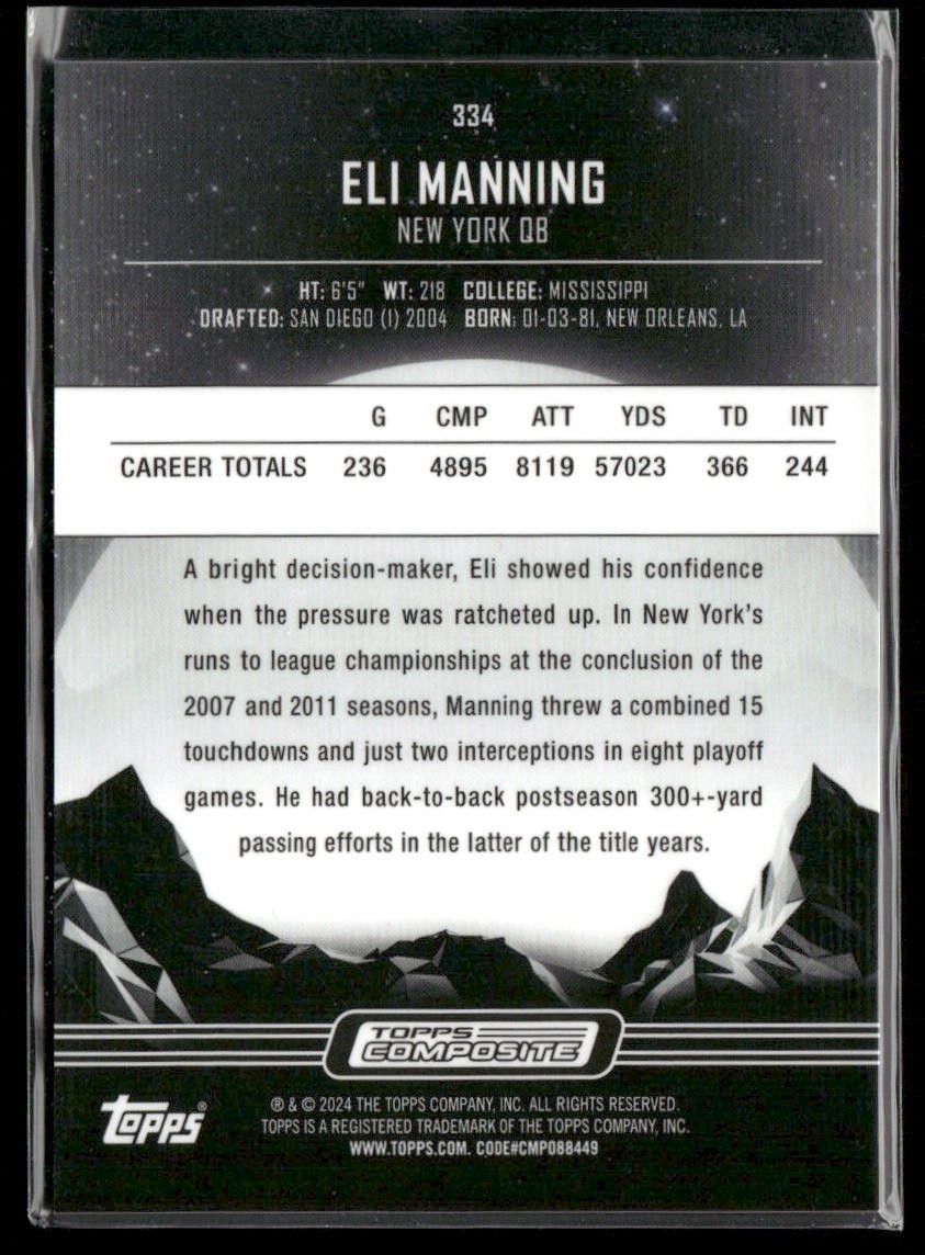 Eli Manning Player Lot Bundle 10 Football Cards EM002 Giants back