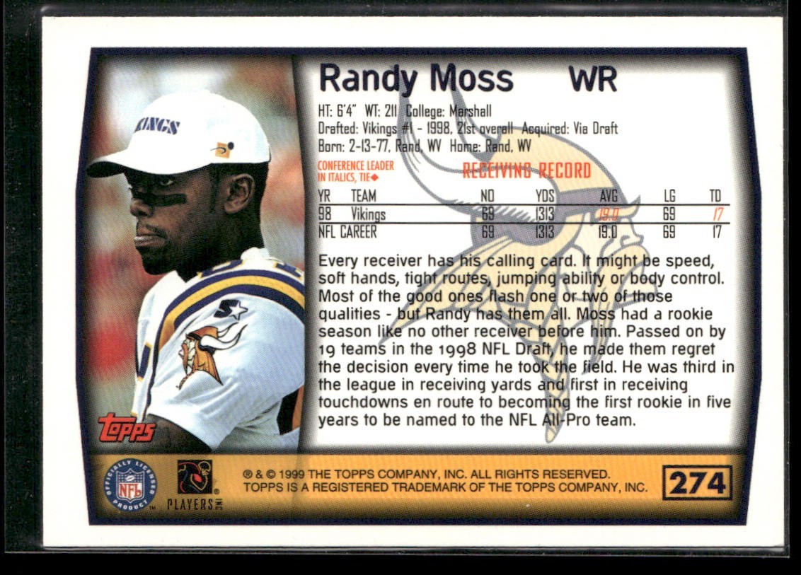 Randy Moss Player Lot Bundle 10 Different Football Cards RM001 Vikings Raiders back