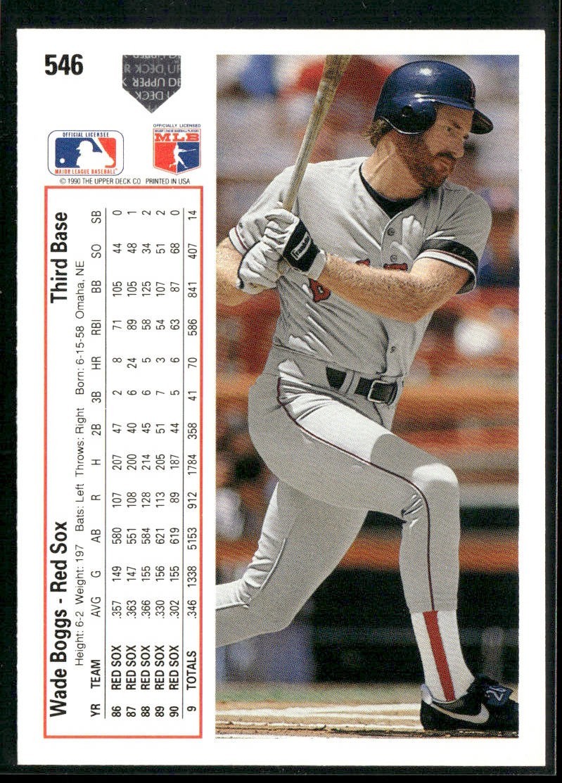 Wade Boggs Player Lot Bundle 10 Different Baseball Cards WB001 Red Sox back