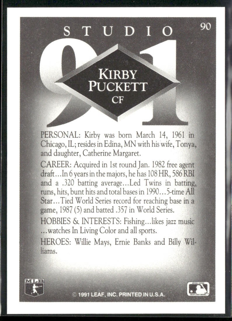 Kirby Puckett Player Lot Bundle 10 Different Baseball Cards KP001 Twins back