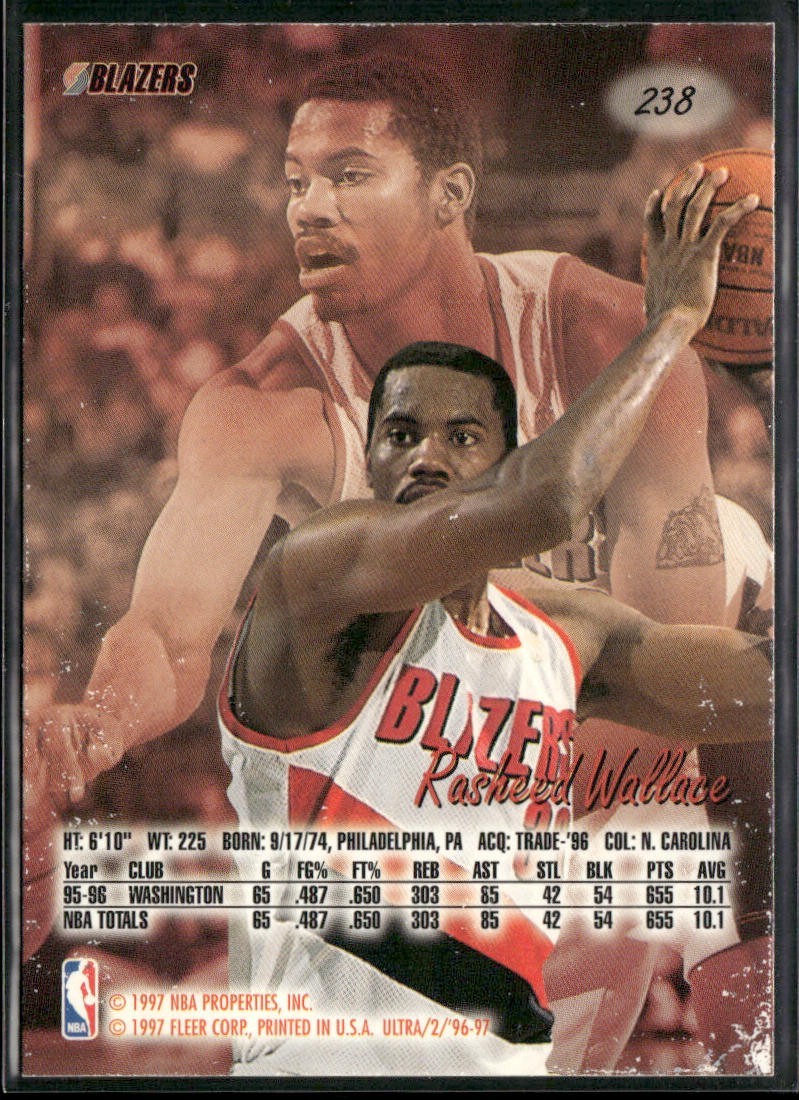 Rasheed Wallace Player Lot Bundle 10 Basketball Cards RW001 Bullets 1 RC back