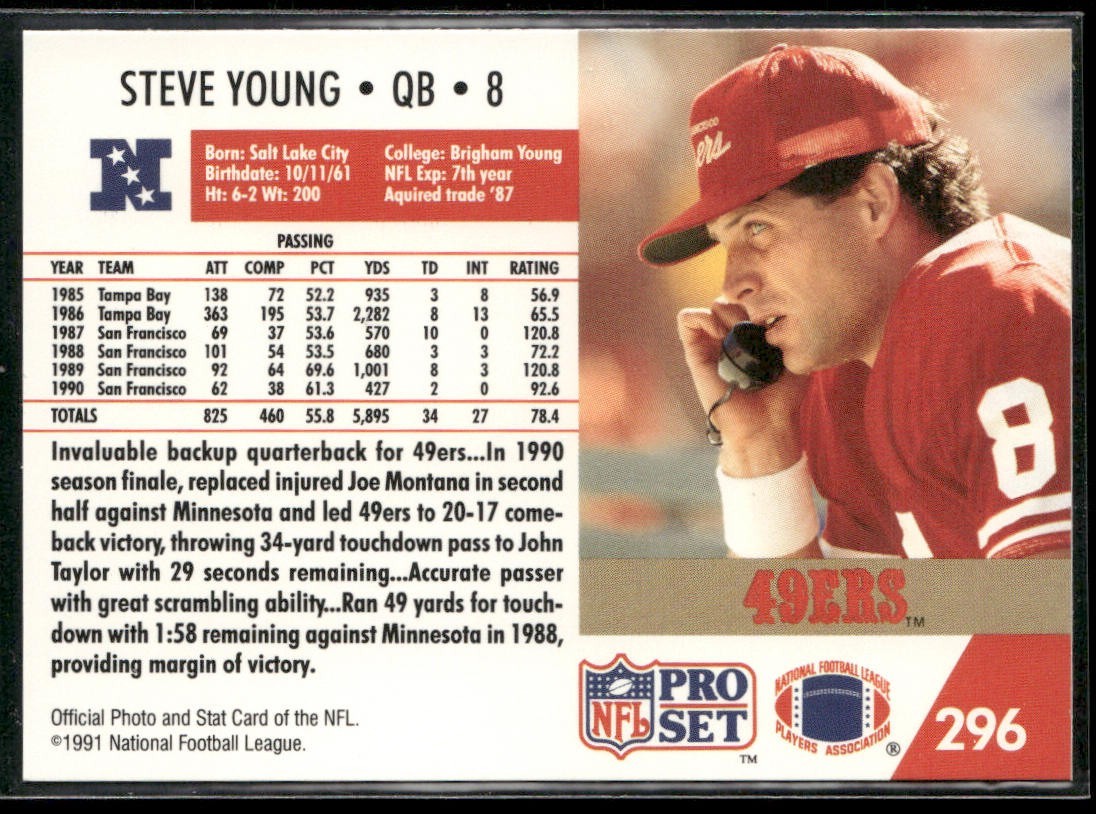 Steve Young Player Lot Bundle 10 Different Football Cards SY007 49ers back