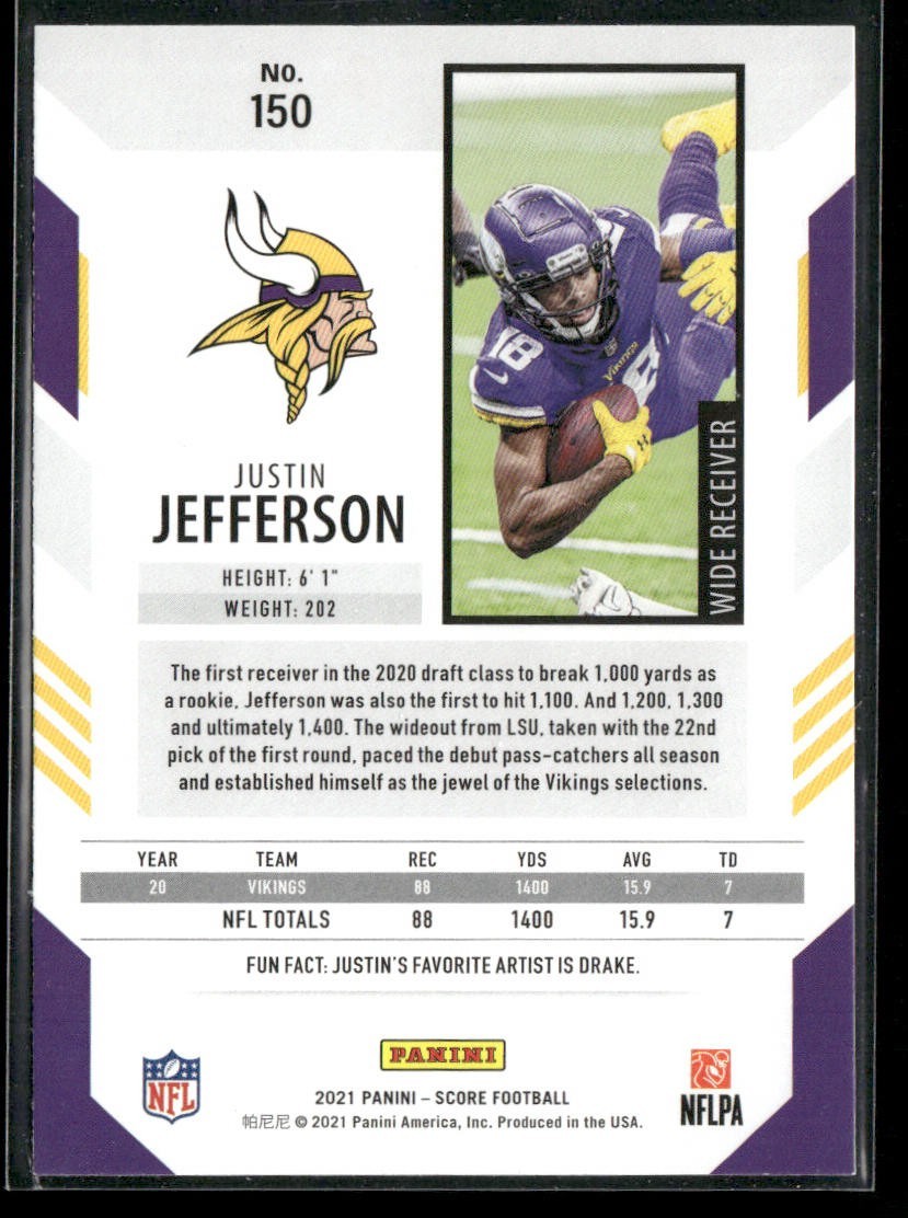 Justin Jefferson Player Lot Bundle 10 Different Football Cards JJ003 Vikings back