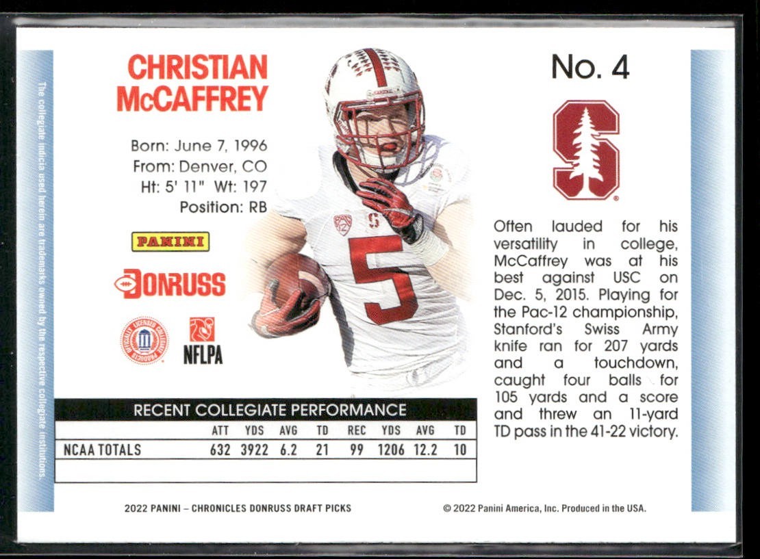 Christian McCaffrey Player Lot Bundle 10 Different Football Cards CM001 back
