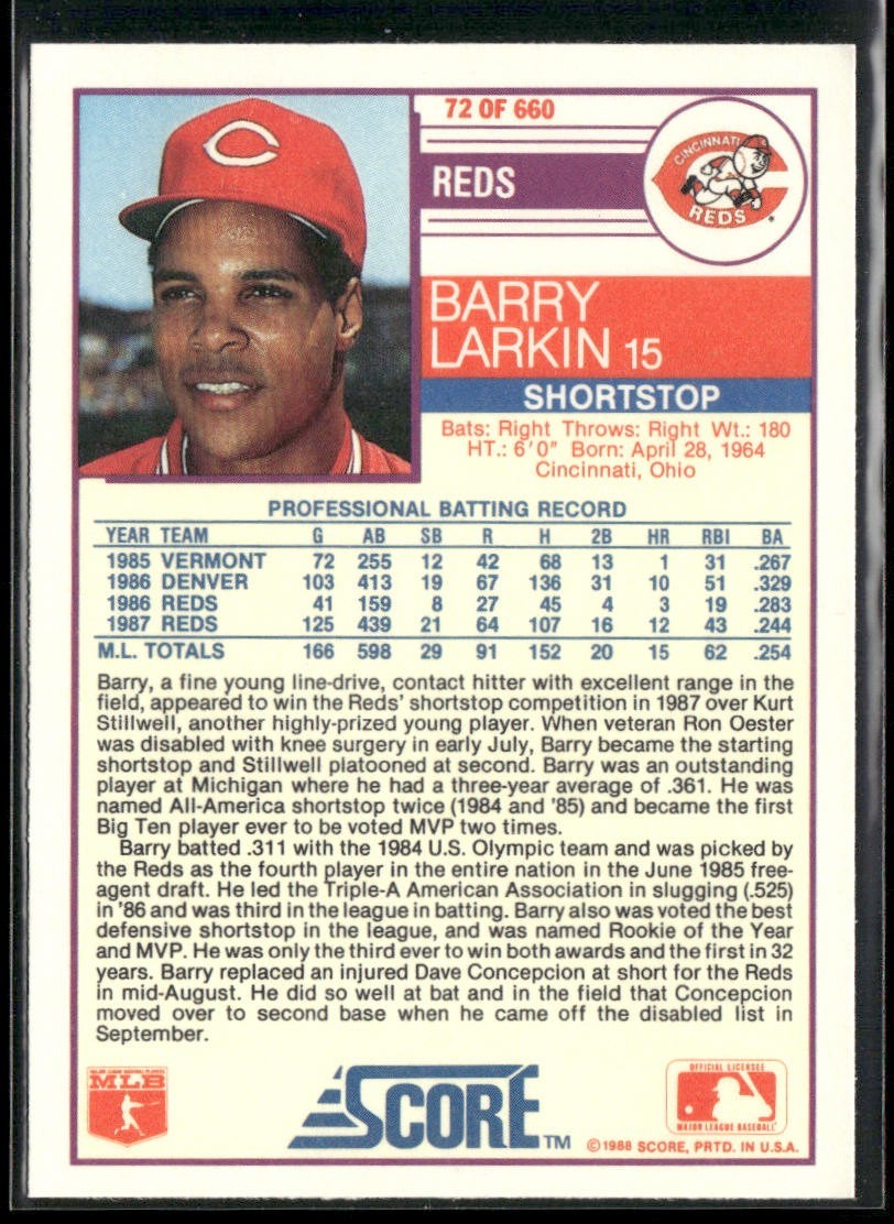 Barry Larkin Player Lot Bundle 10 Different Baseball Cards BL002 Reds back