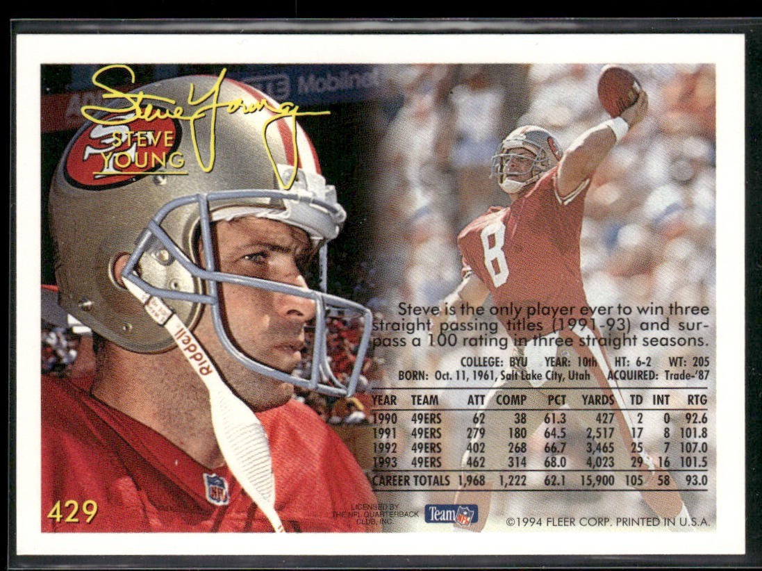 Steve Young Player Lot Bundle 10 Different Football Cards SY008 49ers back