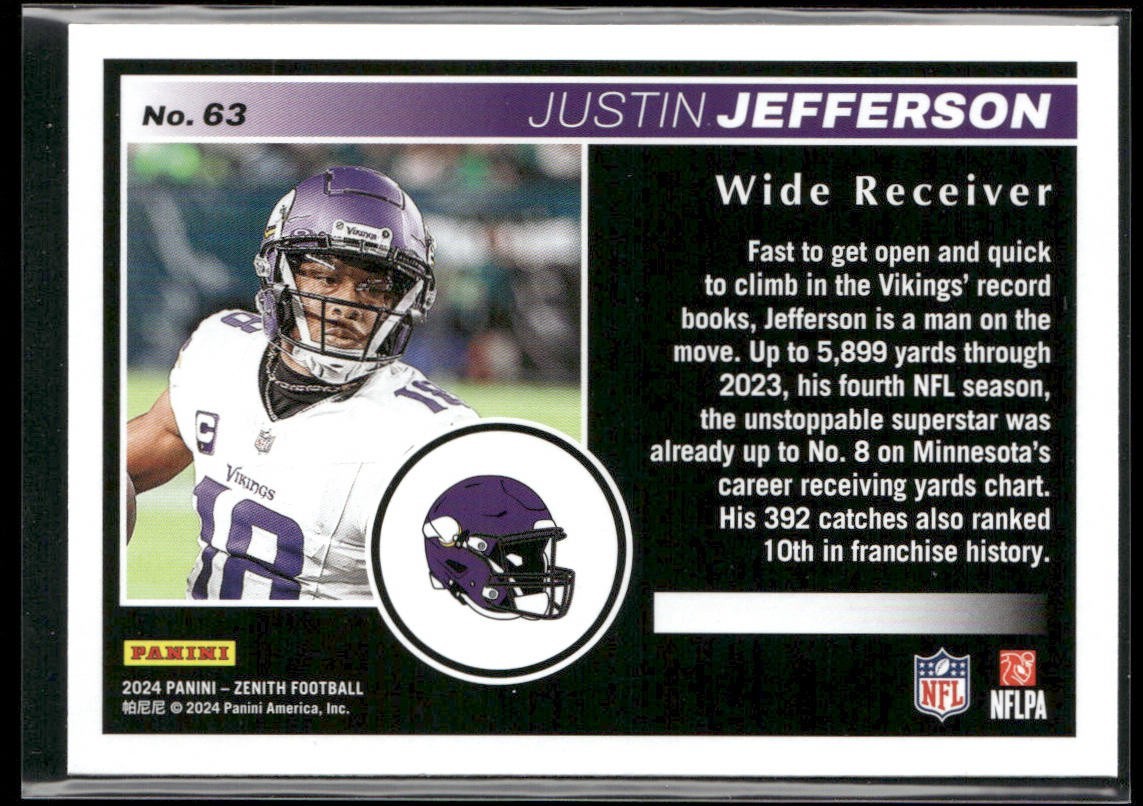 Justin Jefferson Player Lot Bundle 10 Different Football Cards JJ001 Vikings back