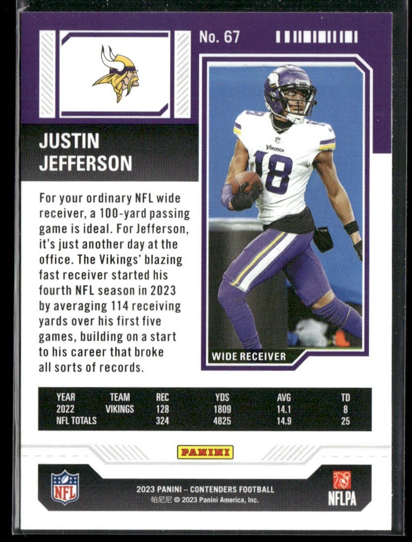 Justin Jefferson Player Lot Bundle 10 Different Football Cards JJ001 Vikings back