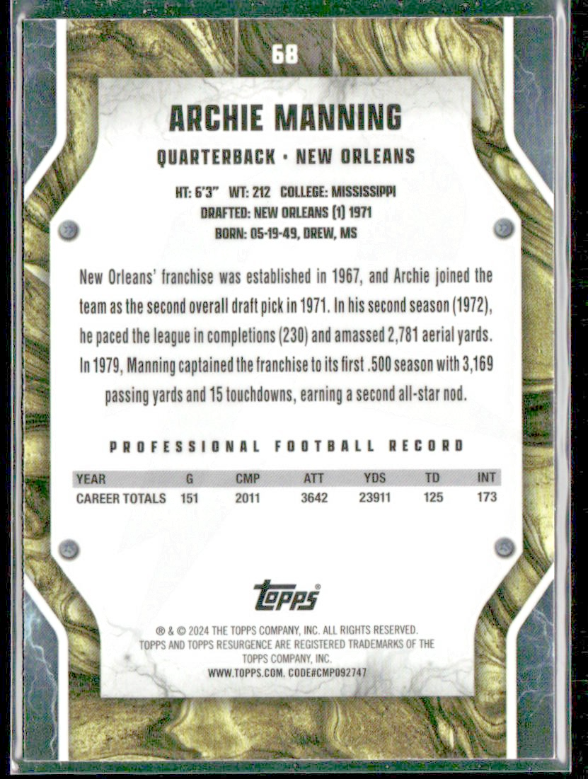 2024 Topps Resurgence #68 Archie Manning Yellow Surge #/225 back