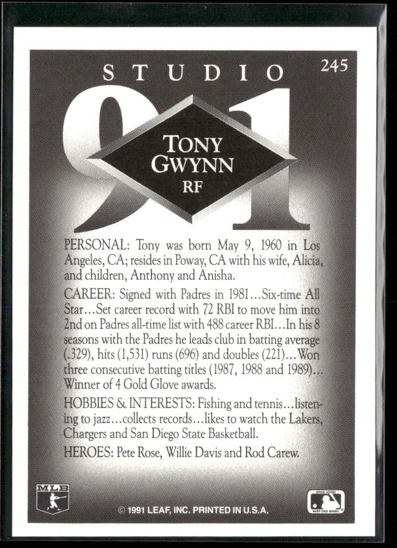 Tony Gwynn Lot Bundle 10 Different Baseball Cards TG001 Padres back