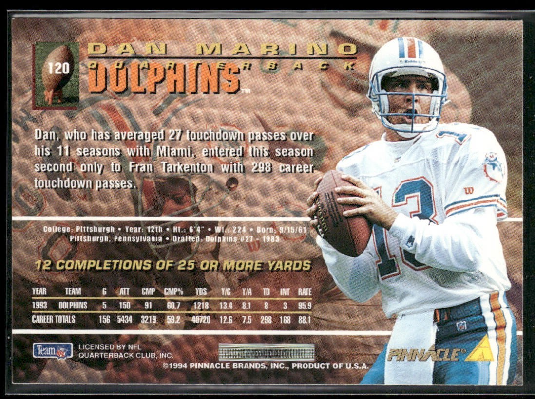Dan Marino Player Lot Bundle 10 Different Football Cards DM001 Dolphins back