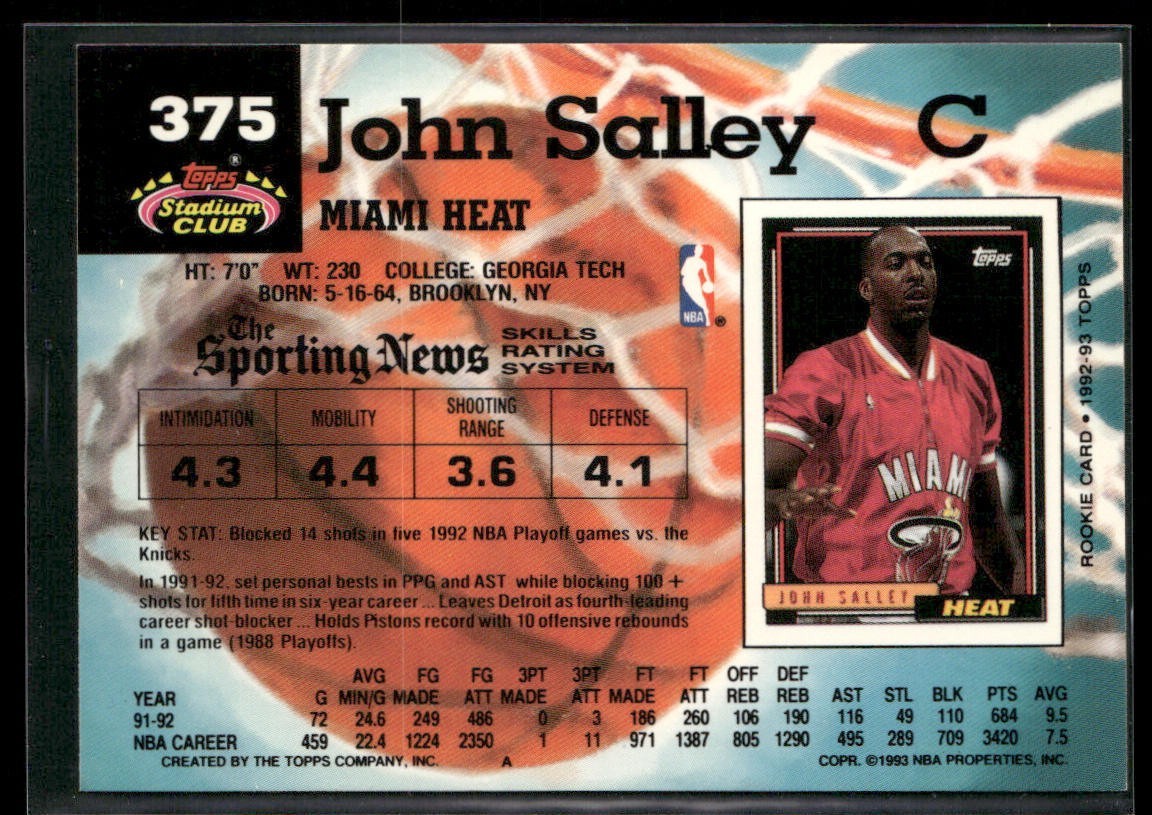 John Salley Player Lot Bundle 10 Basketball Cards JS004 Heat Pistons back
