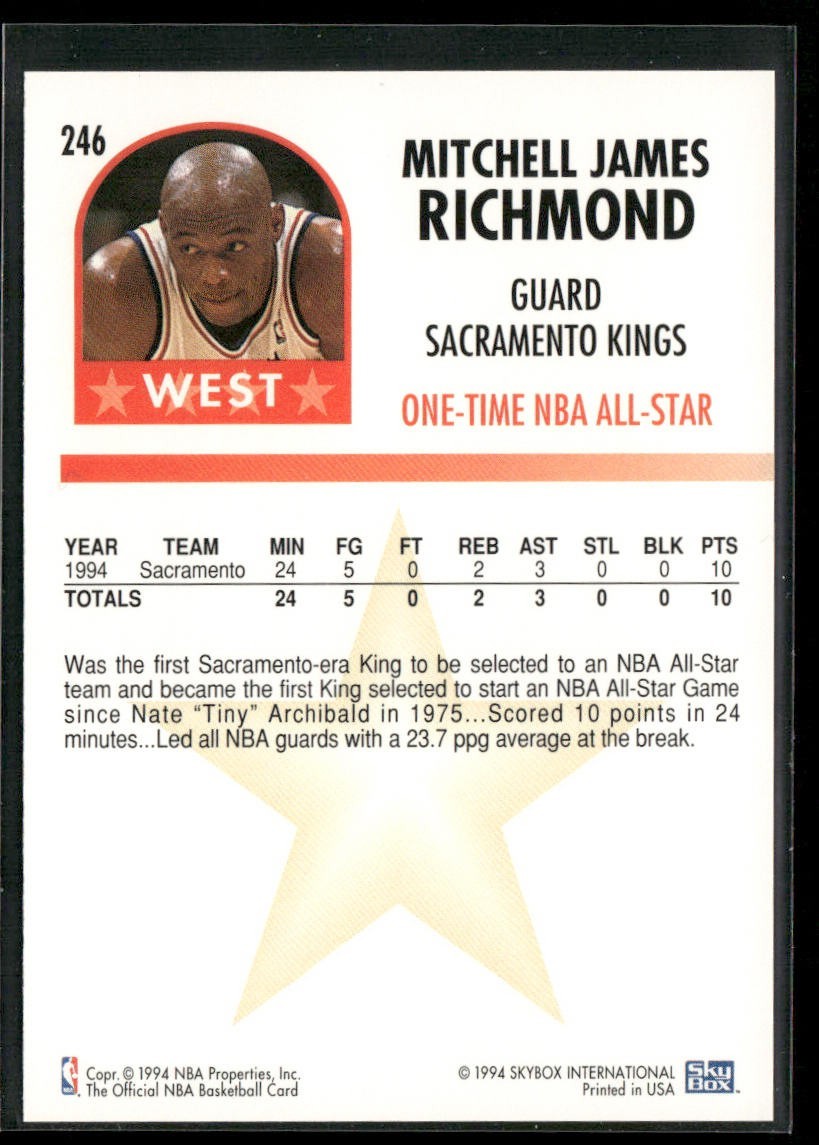 Mitch Richmond Player Lot Bundle 10 Basketball Cards MR002 Kings back
