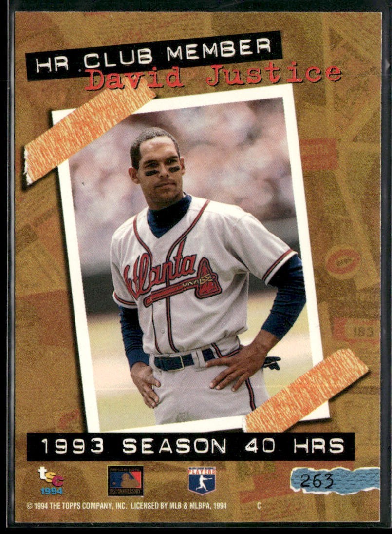 David Justice Player Lot Bundle 11 Different Baseball Cards DJ001 Braves back