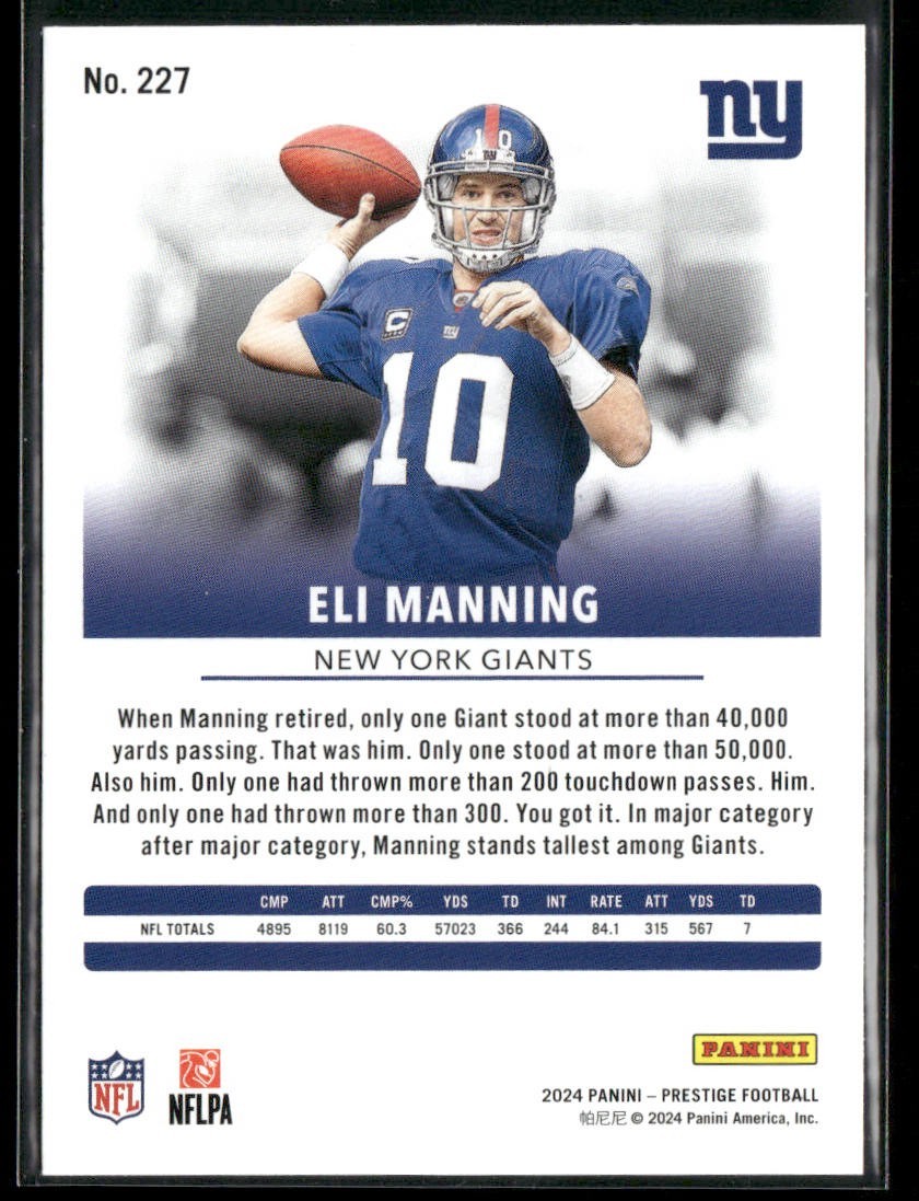 Eli Manning Player Lot Bundle 10 Football Cards EM002 Giants back