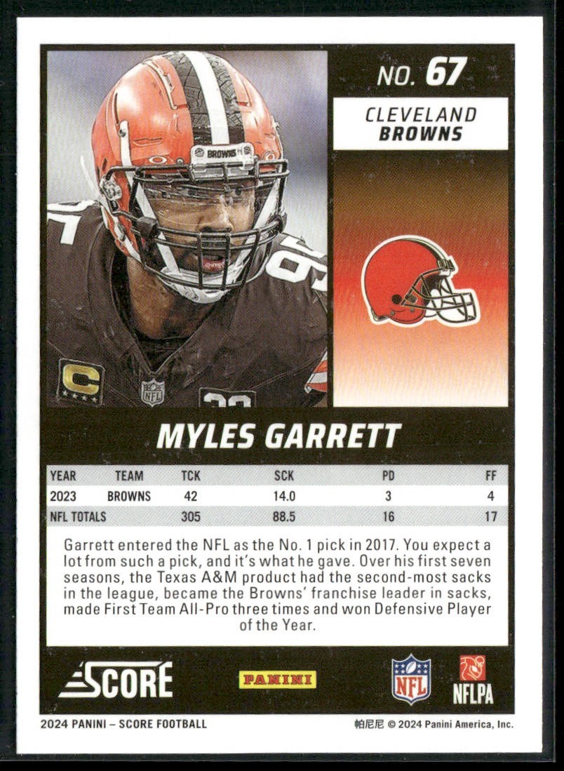 Myles Garrett Player Lot Bundle 10 Different Football Cards MG001 Browns back