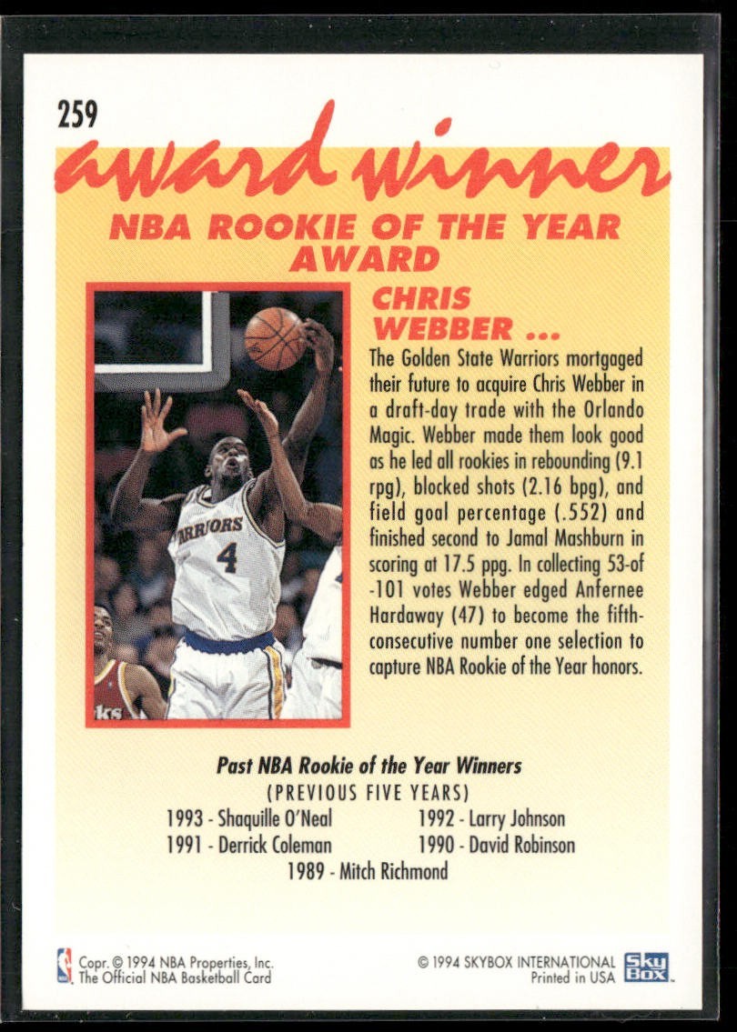 Chris Webber Player Lot Bundle 10 Basketball Cards CW002 Warriors 1 RC back