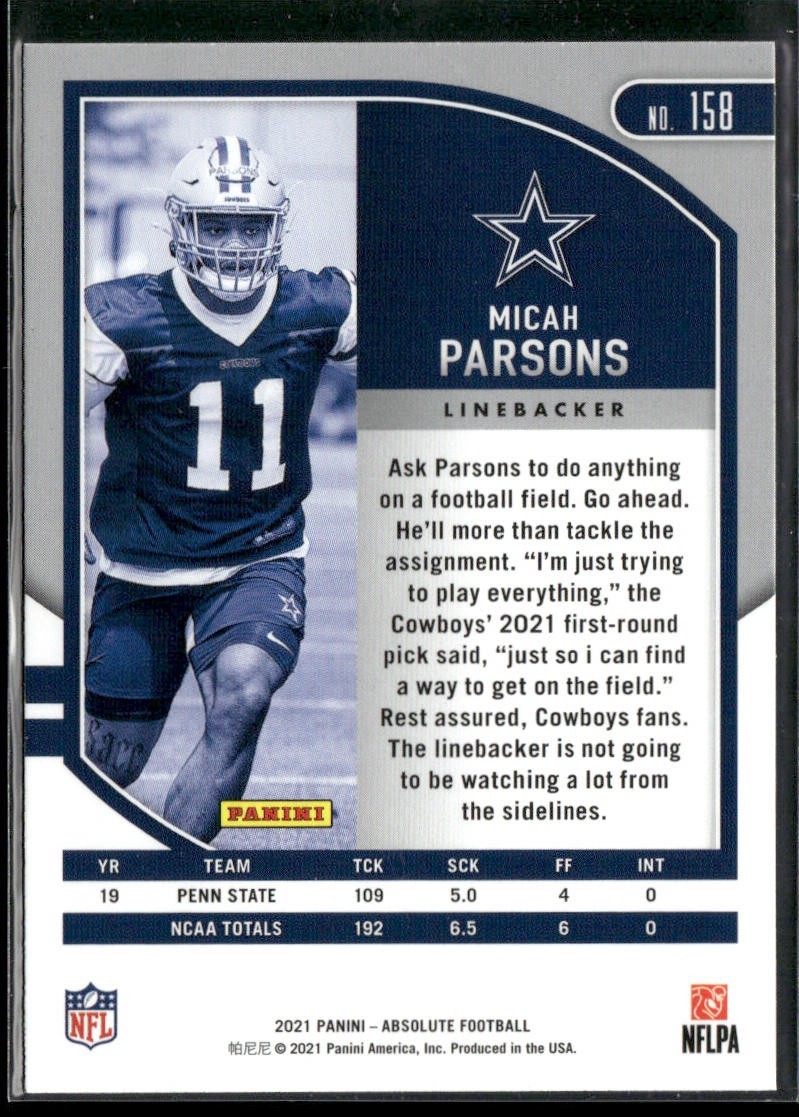 Micah Parsons Player Lot Bundle 10 Different Football Cards MP003 Cowboys 3 RC back