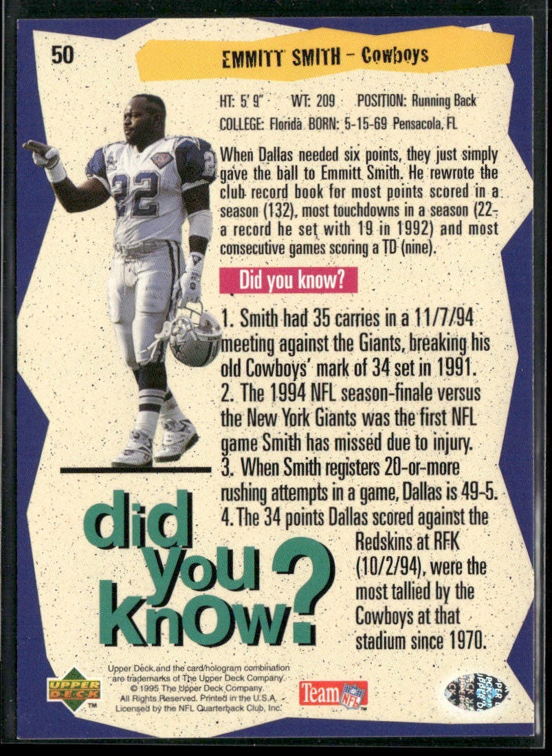 Emmitt Smith Player Lot Bundle 10 Different Football Cards ES002 Cowboys back
