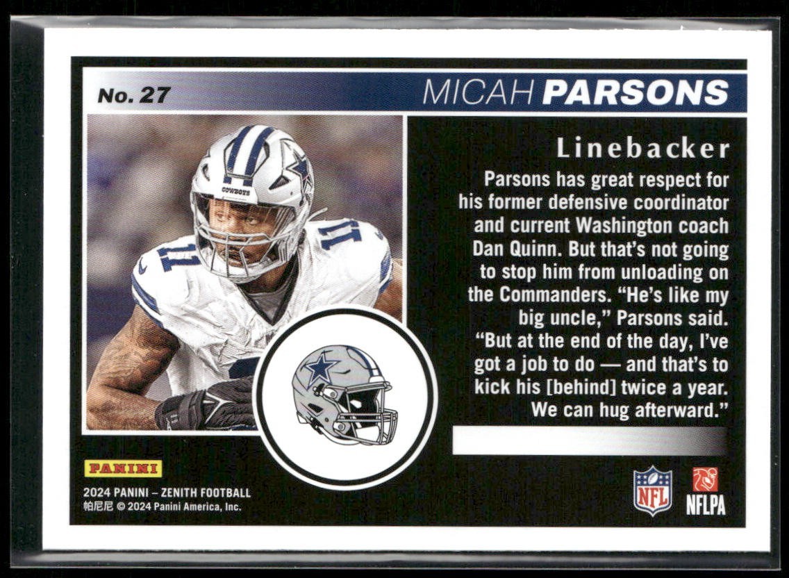 Micah Parsons Player Lot Bundle 10 Different Football Cards MP001 Cowboys back