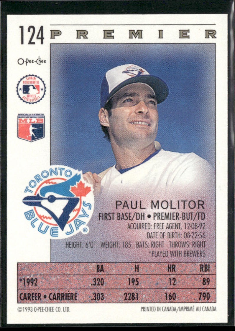 Paul Molitor Player Lot Bundle 10 Different Baseball Cards PM001 Brewers back