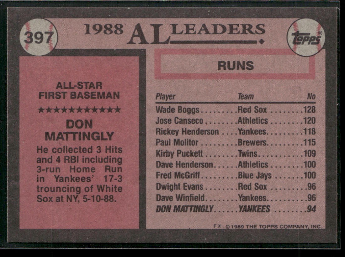 Don Mattingly Player Lot Bundle 10 Different Baseball Cards DM001 Yankees back