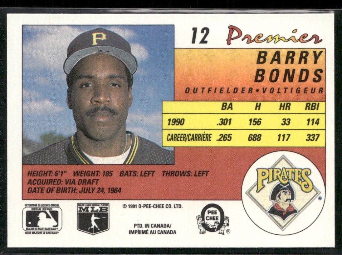 Barry Bonds Player Lot Bundle 10 Different Baseball Cards BB001 Giants Pirates back